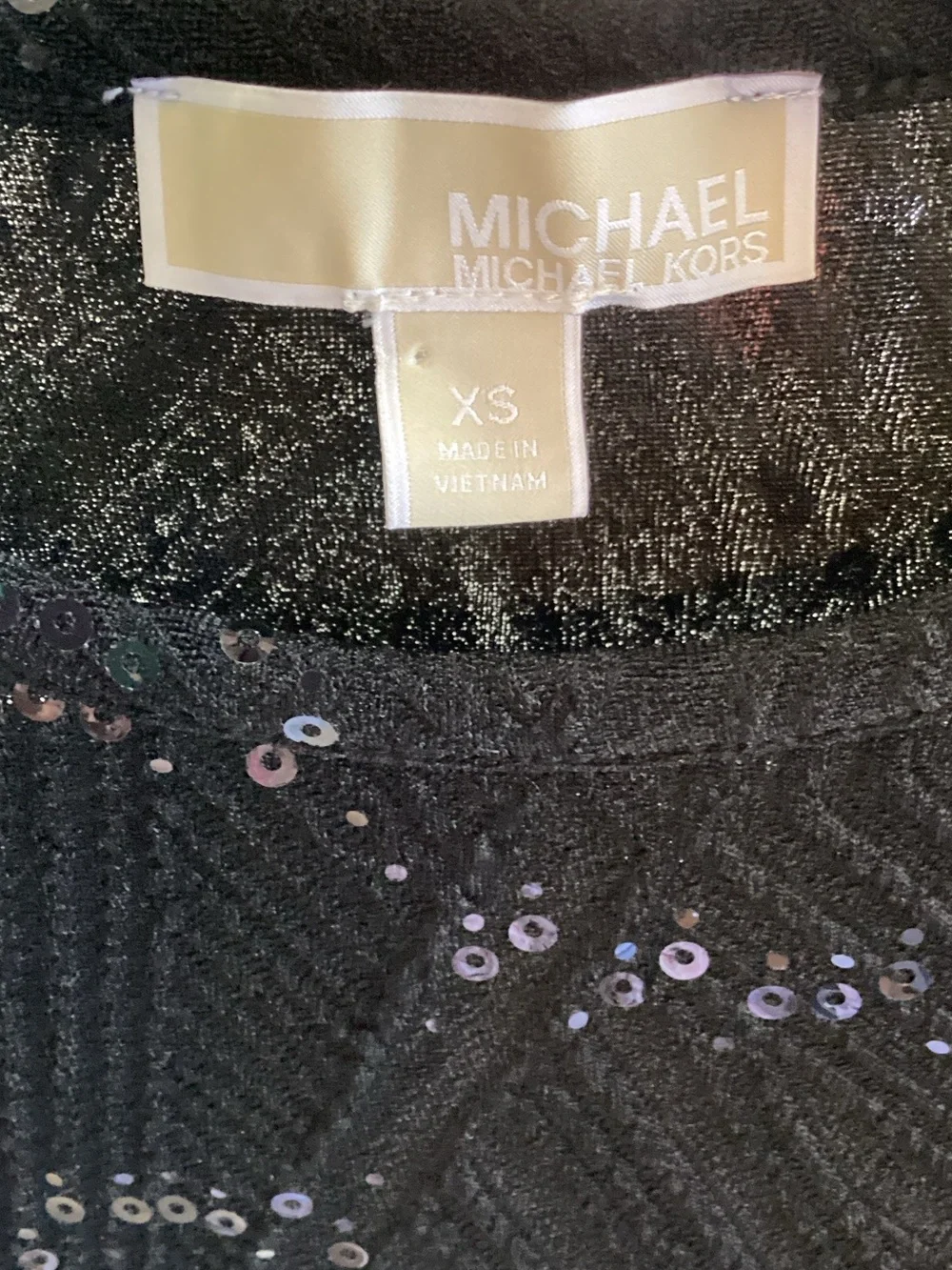 Michael Kors Black Sequin Long-Sleeve Knit Top